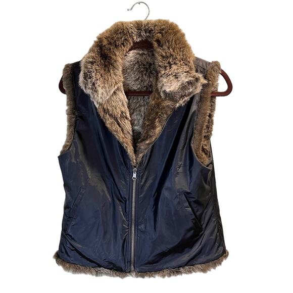 Blassport Women's Brown Faux Fur Collared Zip Front Reversible Vest Size Small - Picture 14 of 15